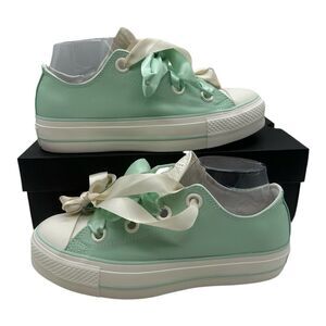 Converse All Star CTAS Lift Ox Shoes Women's Size 8 Sticky Aloe‎ Green Satin